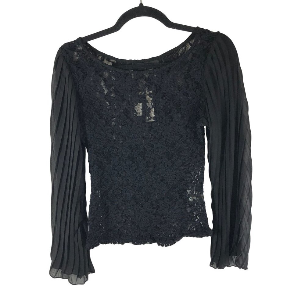 Miss Finch Womens Top Lace Sheer Pleated Sleeve Goth Y2K Black M